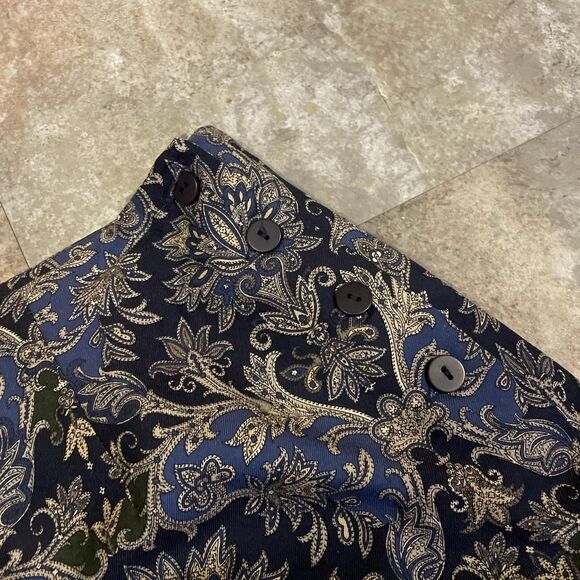 talbots silk and wool blue paisley mandala zip up midi skirt size 14 - Picture 3 of 7
